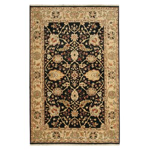 Hand-Knotted Black/Beige Area Rug