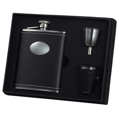 Leather Stainless Steel Deluxe Flask Gift Set Visol Products Finish: Eclipse Black