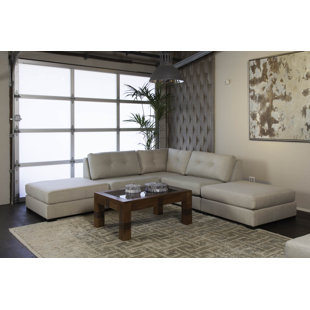 Glaude Buttoned L-Shape Modular Sectional with Double Ottoman by Brayden Studio