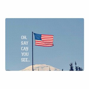 Robin Dickinson Oh Say Can You See Flag Typography Blue Area Rug