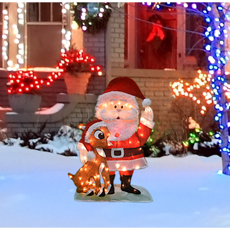 The Holiday Aisle 32 Lighted Waving Santa And Rudolph Christmas Lighted Display Reviews Wayfair