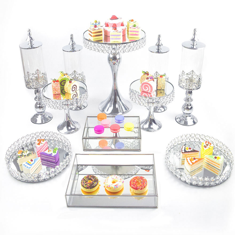 Luxury Crystal Cake Stand Afternoon Tea Wedding Plates Party Tableware Embossed
