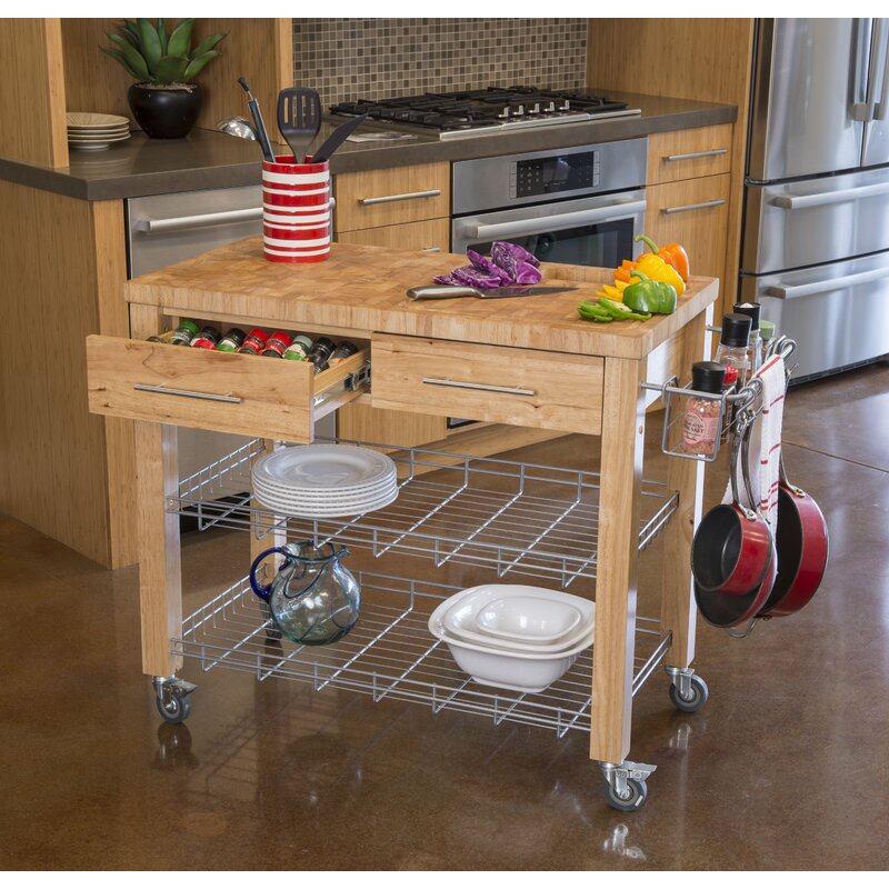 Ebern Designs Sydney Kitchen Cart With Butcher Block Top Reviews