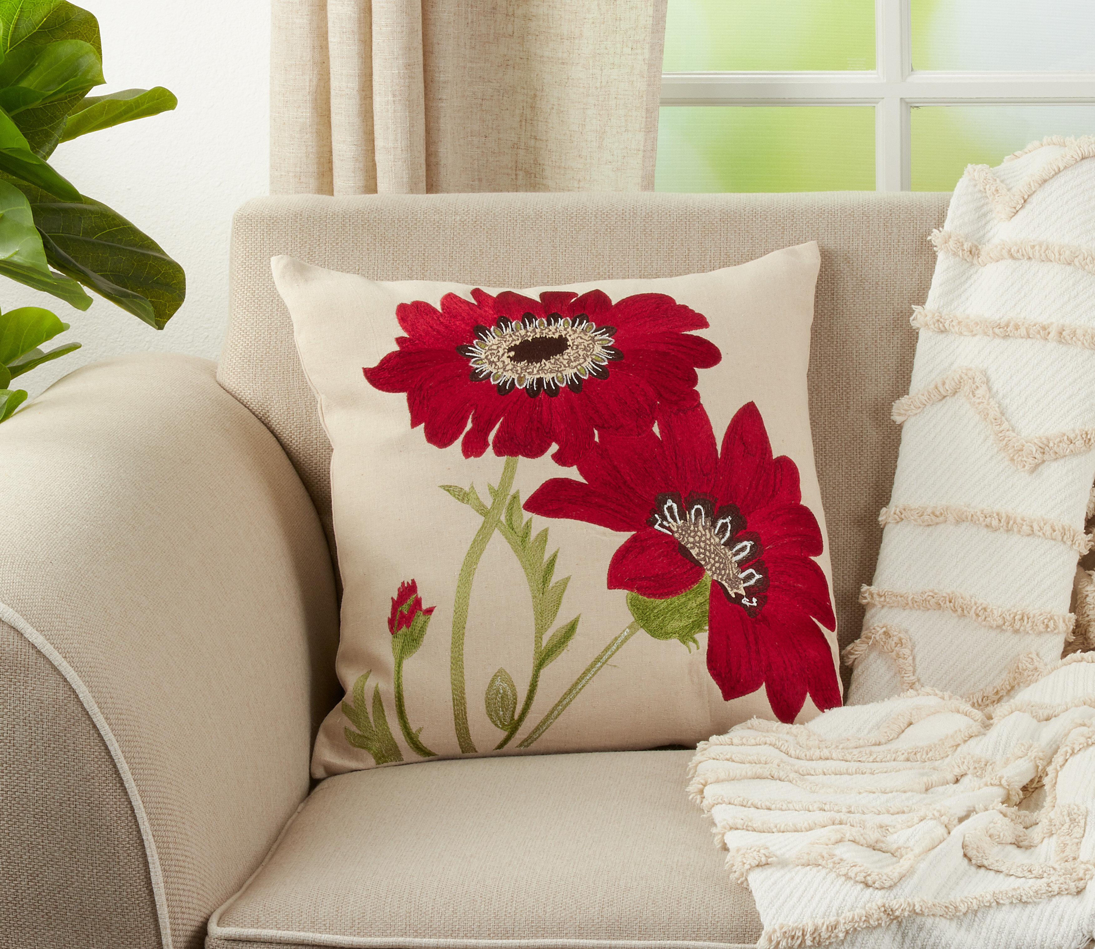 Retro Design Cushion Cover Pillow Case Red Bird Rose Flower Home Decoration Xmas 