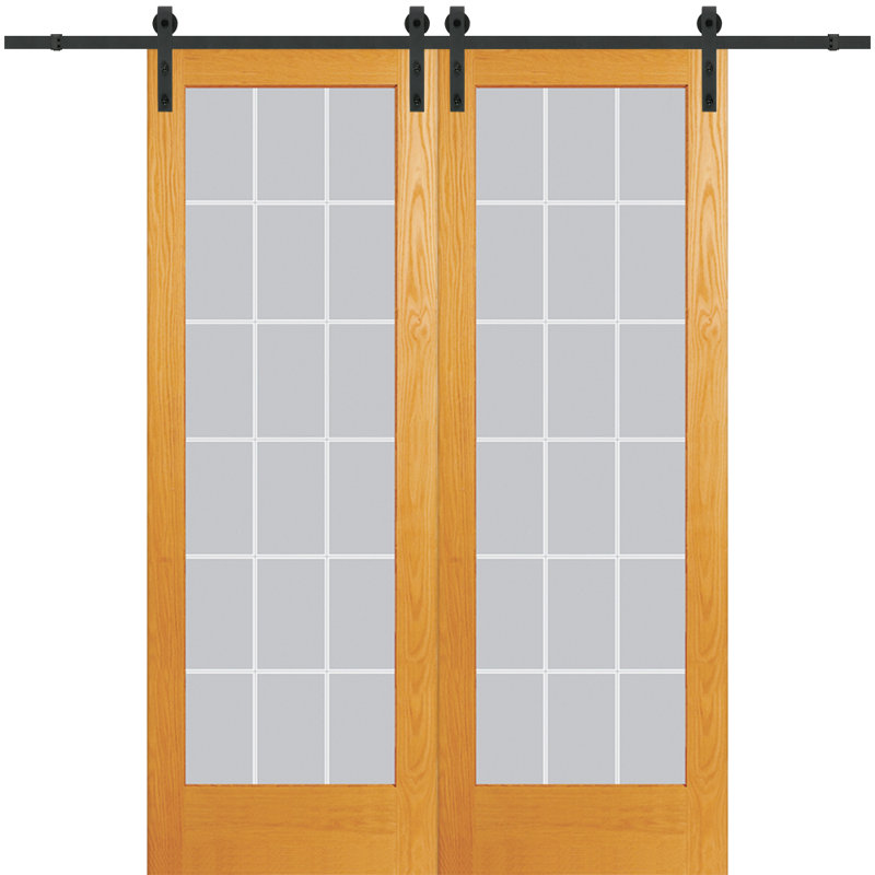 Verona Home Design 18 Lite Double Bent Strap Glass Barn Door With
