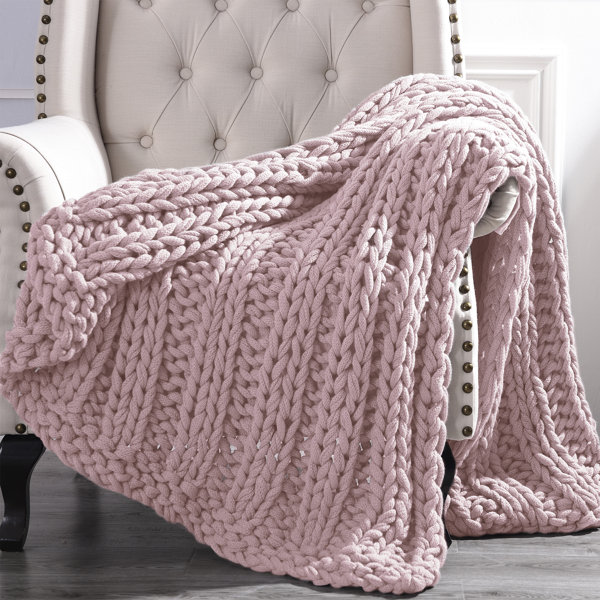 pink chunky knit throw blanket