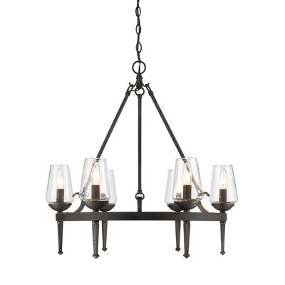 Wooler 6 - Light Shaded Wagon Wheel Chandelier