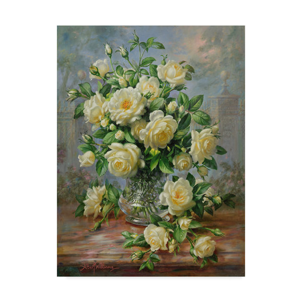 Trademark Art Princess Diana Roses In A Cut Glass Vase Oil Painting Print On Wrapped Canvas Wayfair Ca