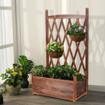 Raised Garden Bed Wood Planter Box with Trellis for Flower Free-Standing Lattice Panels for Gardening Yard 
