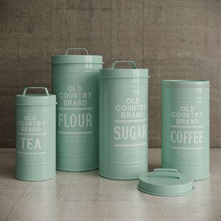 White Tea Coffee Sugar Set Metal Steel Canisters Jars Tins Decor Copper