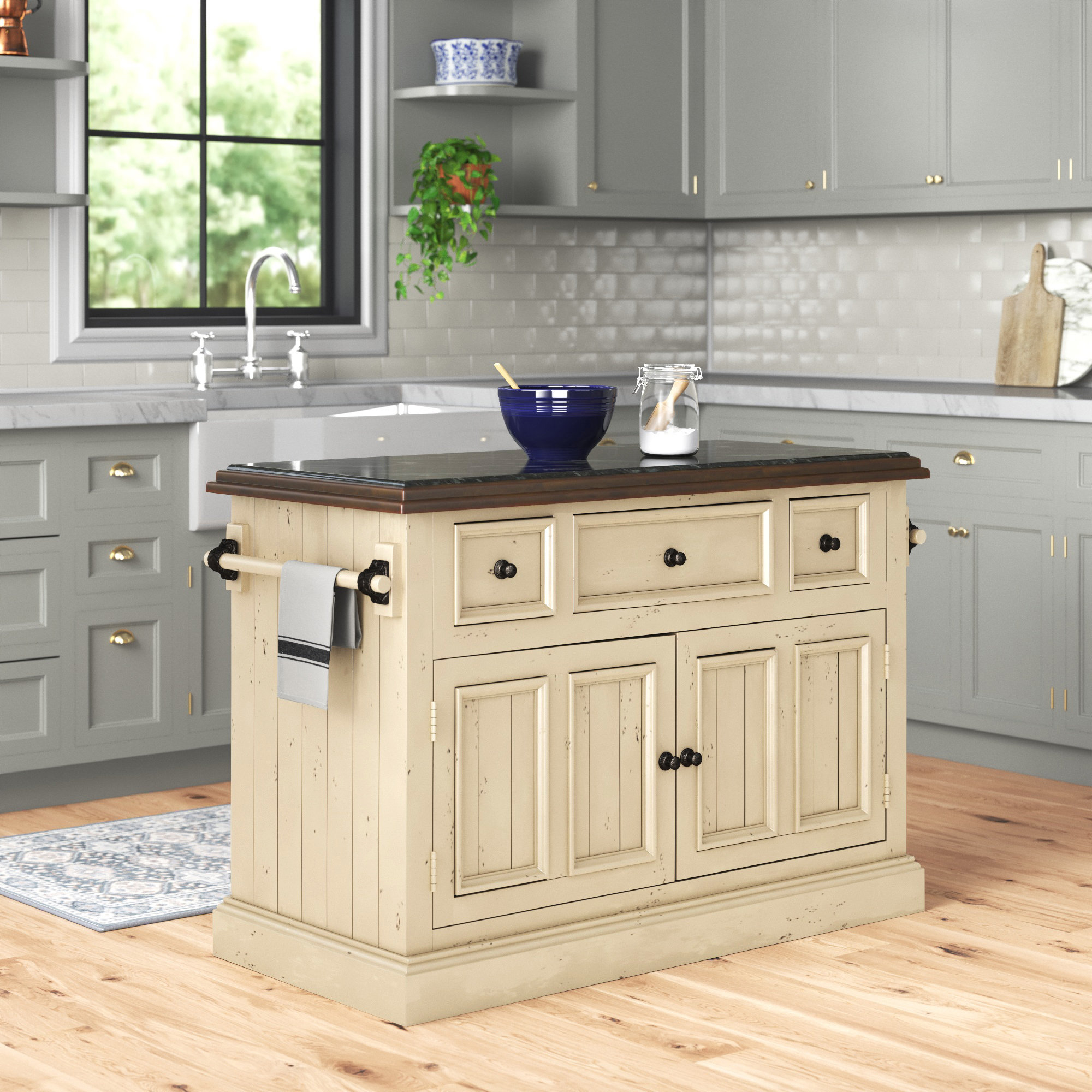 Eloy 18'' Wide Rolling Kitchen Island with Granite Top