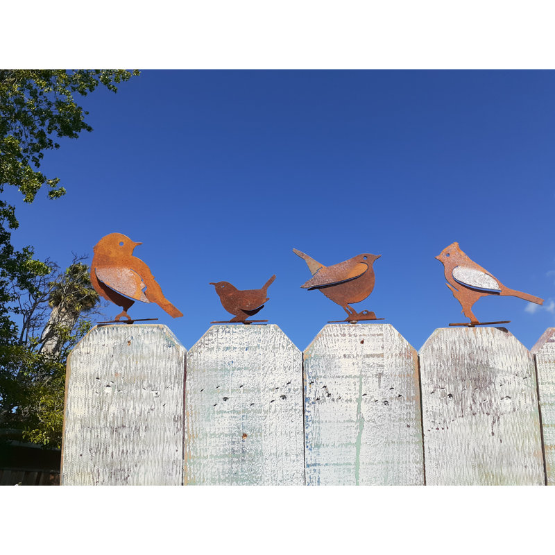 August Grove Metal Rustic Birds Silhouettes 4 Piece Garden Art Set Wayfair
