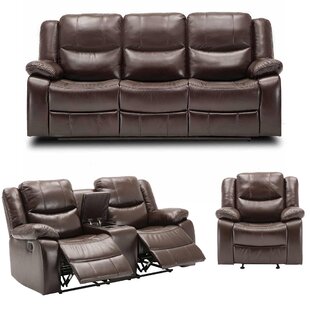 Sofa Set Manual Recliners With Cup Holders PU Leather Overstuffed Loveseats Reclining Sofas, Living Room Furniture (Set 3+2+1) by Red Barrel Studio