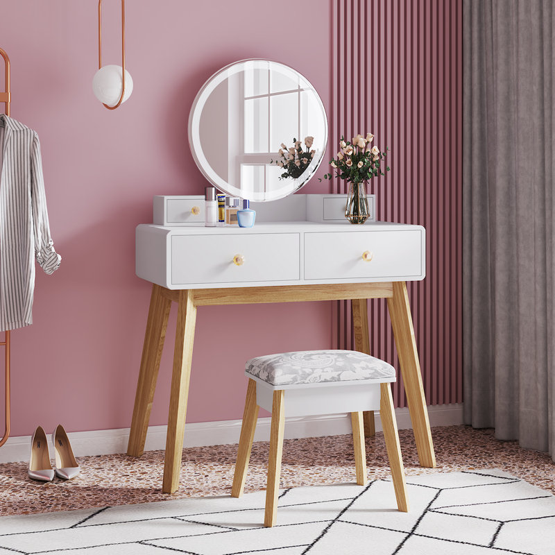 makeup vanity table set with mirror and lights