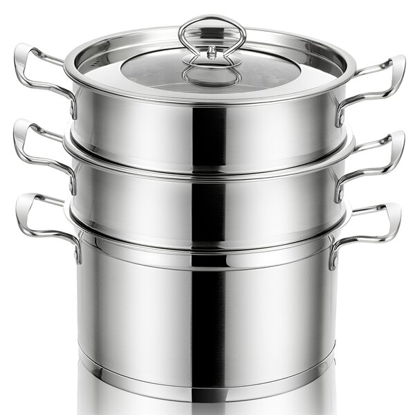 3 Tier Steamer Cooker Steam Pot Stainless Steel Kitchen Cookware 27 cm Hot Pot 