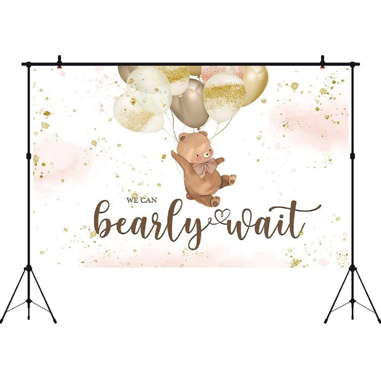 Cartoon Baby Shower Backdrop Cute Bear Baby Carriage Bowknot White Polka Dots Black Background 10x7ft Polyester Phography Backdrops Gender Reveal Party Banner Photo Studio Props
