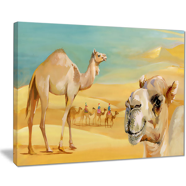 East Urban Home Wandering Camels In Desert Oil Painting Print On