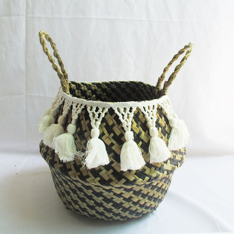 Foldable Handmade Storage Baskets Straw Rattan Garden Flower Planter Pot 