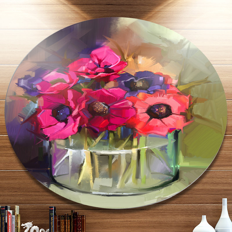 Designart Red Anonymous Flower Bouquet Oil Painting Print On