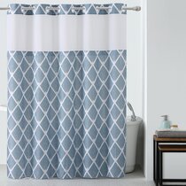 NEW Hookless ez on Ogee Tan taupe print Shower Curtain with Peva Liner 