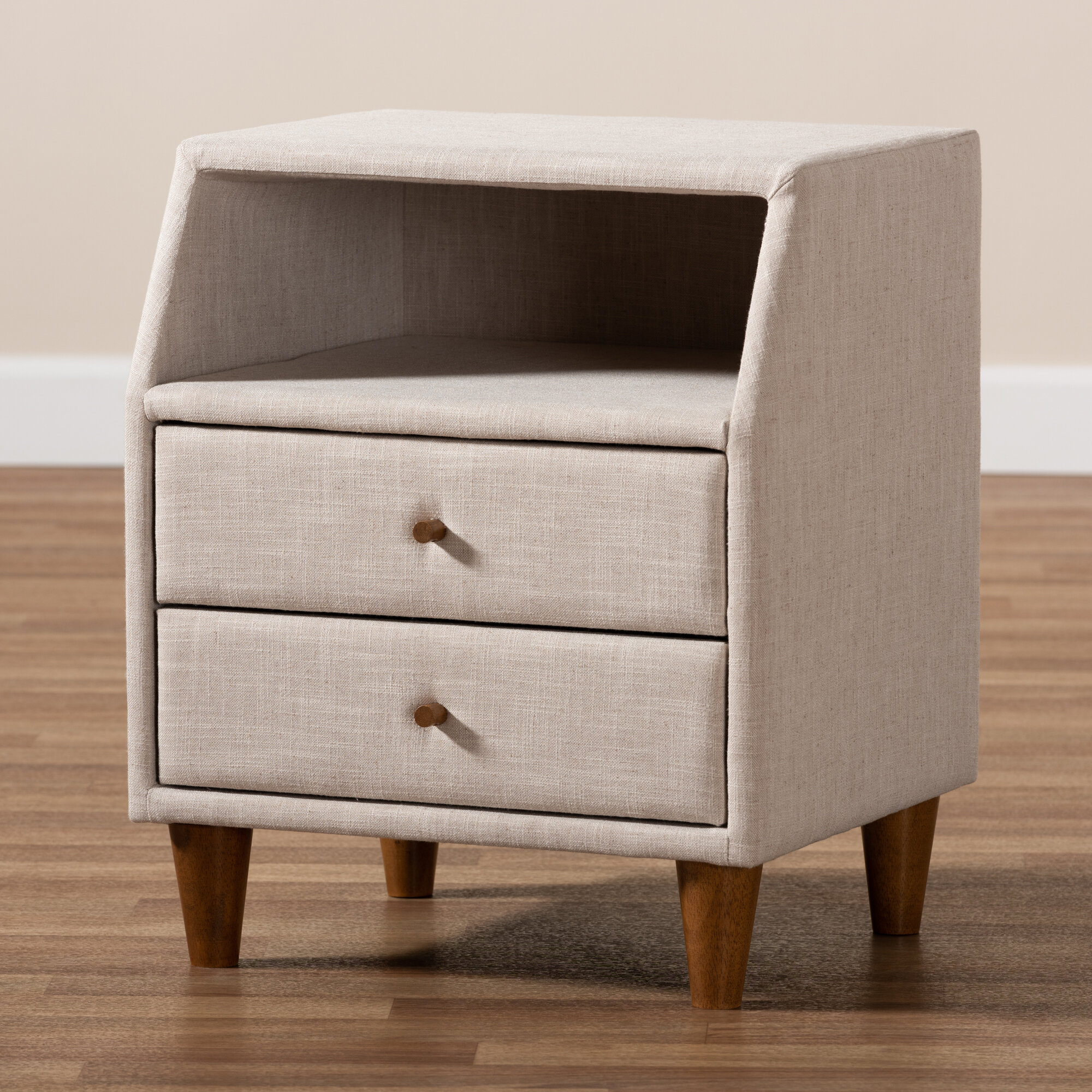 Brayden Studio Binion Fabric Upholstered 2 Drawer Nightstand Wayfair