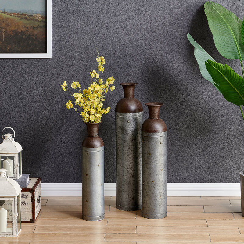 August Grove Thorsen Galvanized 3 Piece Floor Vase Set Reviews Wayfair