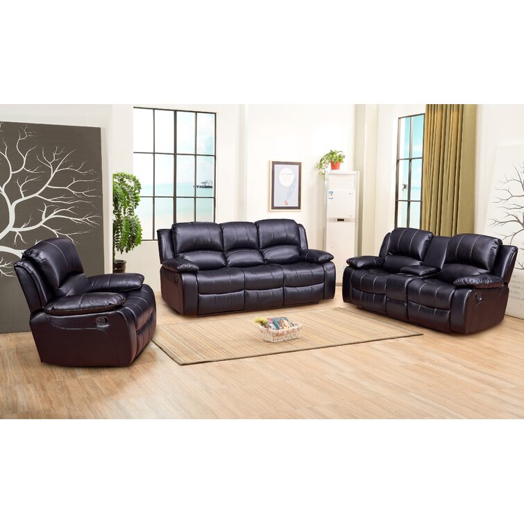 ITZ Modern Furniture 3PC Living Room Sofa Set Faux Leather Modern Set Stylish 