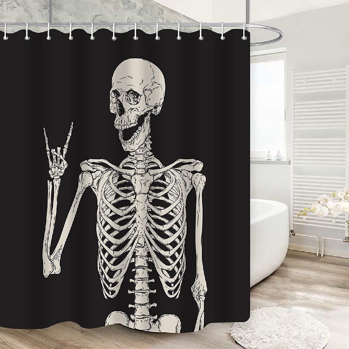Skull Pile Dark Grey Shower Curtain Bath Mat Toilet Cover Rug Bathroom Decor 