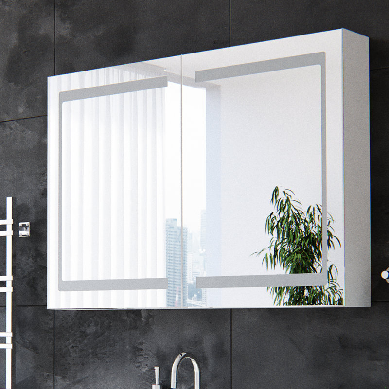 Sol 72 Outdoor Holice 100cm X 70cm Surface Mount Mirror Cabinet With Led Lighting Wayfair Co Uk