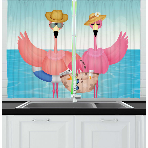 Pink Flamingo Boca Breeze Tier Curtains and Valance Set 36/" Tropical Summer