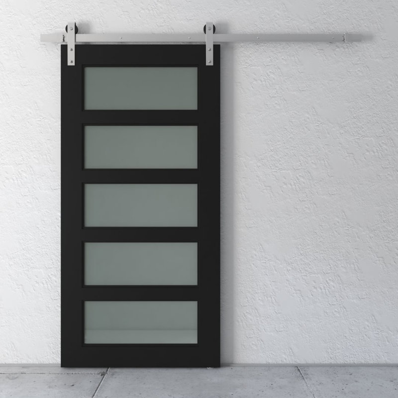 Urban Woodcraft Paneled Wood And Glass Primed Boston Barn Door