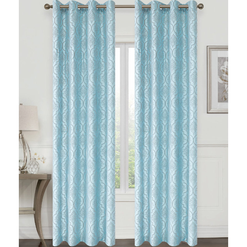 Curtain Set 6 Piece Turquoise Grommet Faux Silk With Grommet Sheer And Hold Back