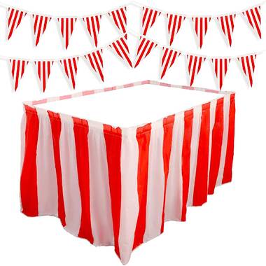 Red and White Striped Table Skirt, Plastic Carnival Banner with 10 Red Balloons and 10 White Balloons Carnival Circus Party Supplies Decorations