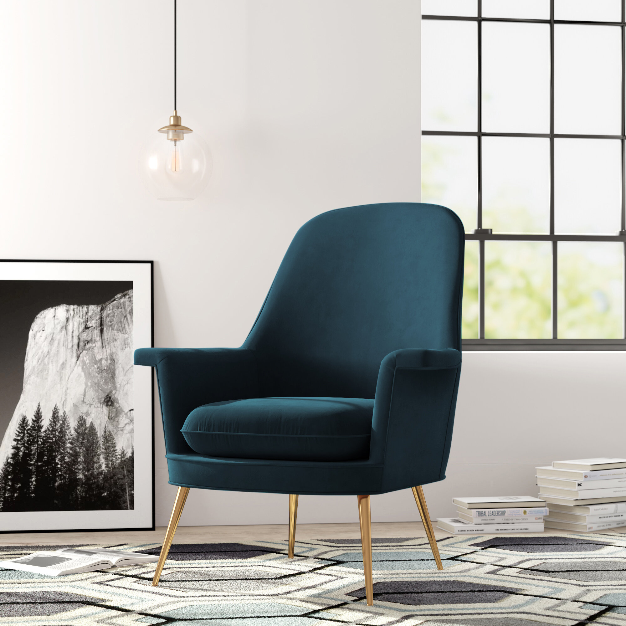 wide velvet armchair