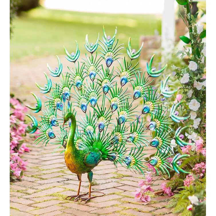 TERESAS COLLECTIONS 47 inch Metal Peacock Decor for Garden Wall Art Indoor Outdoor Decoration Dual Use Peacock Stake Statues for Patio Yard Lawn Christmas Home Decor