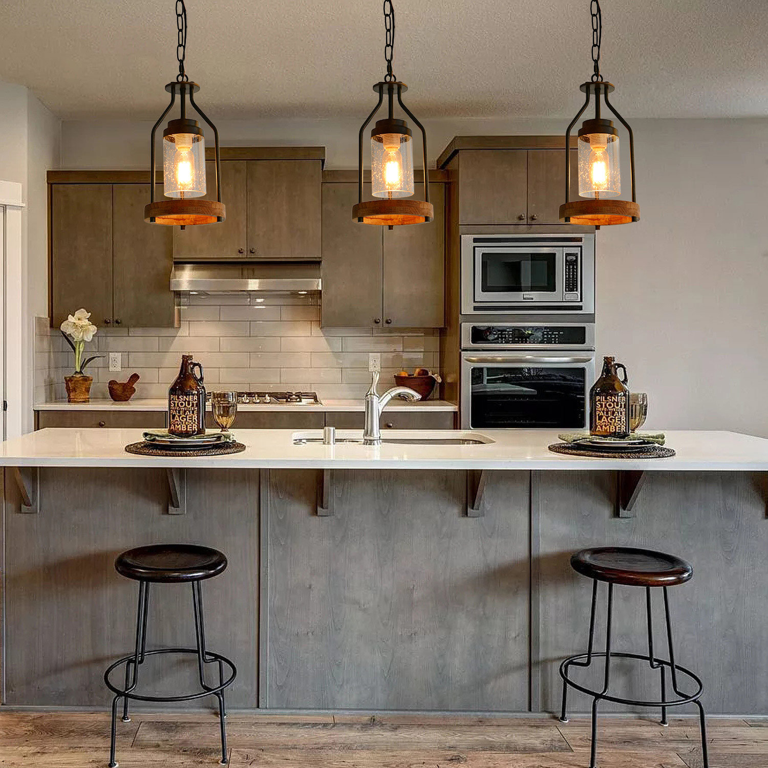 wood pendant lights for kitchen