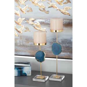 Agate 2 Piece Metal Candlestick Set