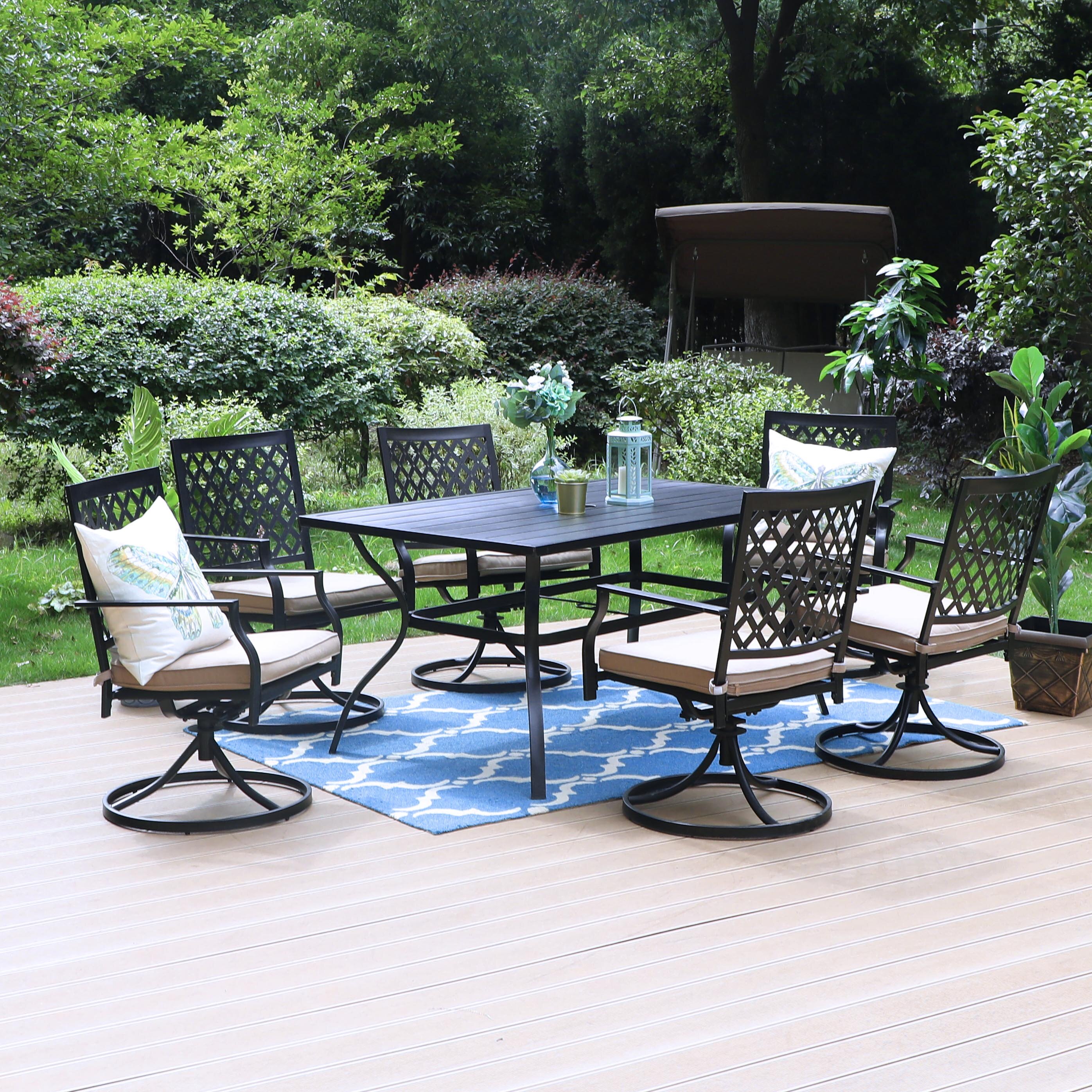 Round Outdoor Dining Table Patio Furniture Grey Wicker Iron Modern Garden Deck