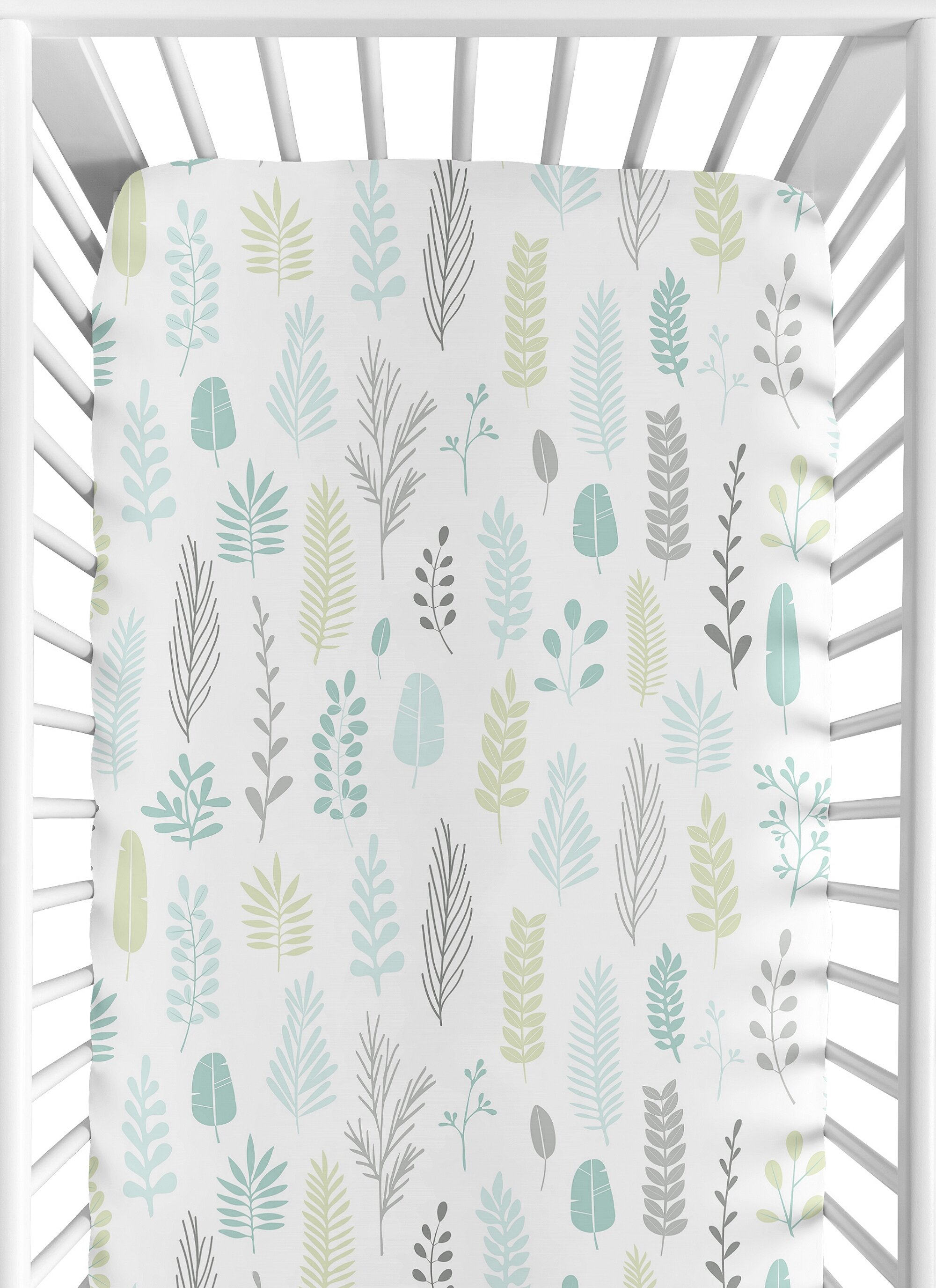 Sweet Jojo Designs Aqua And Grey Sloth Collection Leaf Fitted Crib