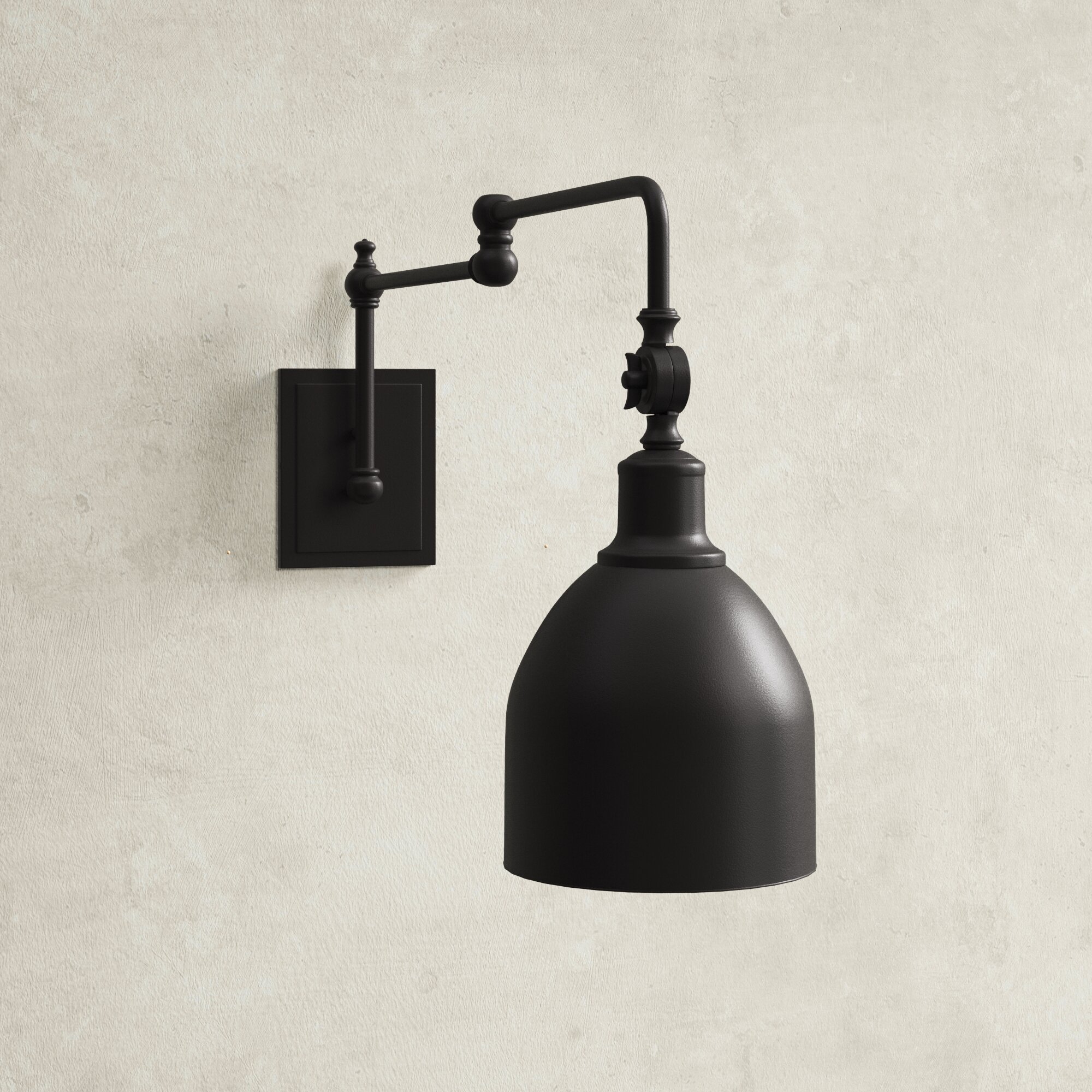 Swing Arm Wall Lamp Black Bedside Wall Sconce Metal Barn with Aged Brass Accent 