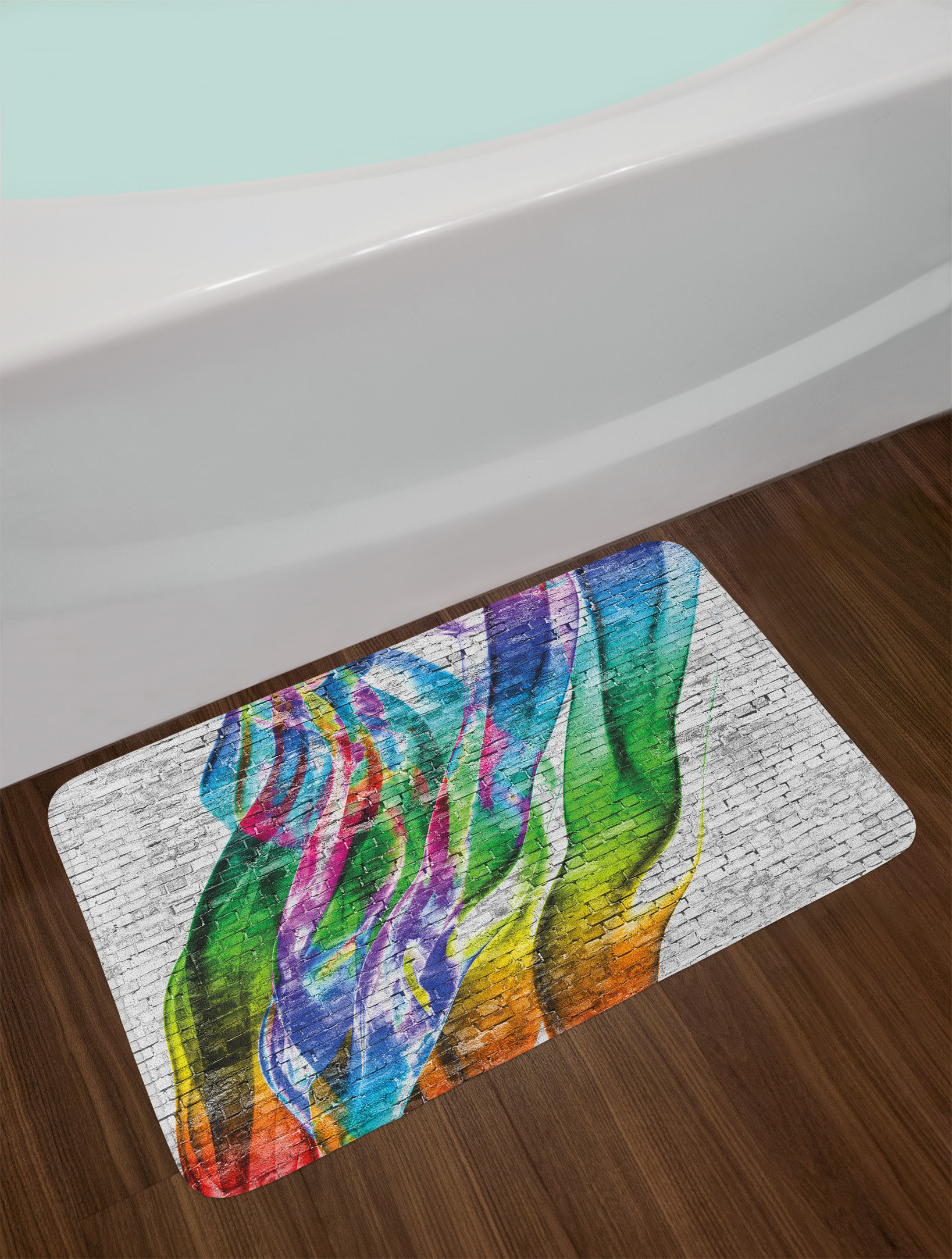 Non Skid Backing Blue Memory Foam Bath Mat Rug Soft Microfiber Brick Design Bath Home Garden