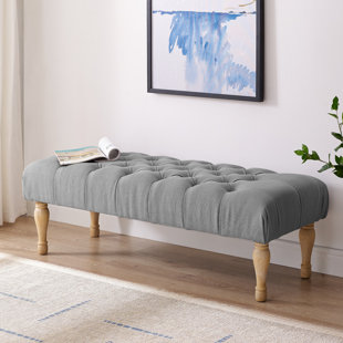 Go to store & view more images One Allium Way Puente Upholstered Button Tufted Turned Leg Bench
