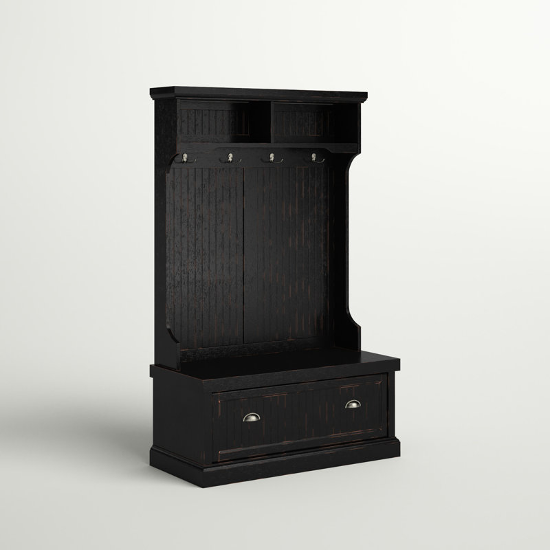 Seaside Hall Tree with Bench and Shoe Storage Color: Distressed Black