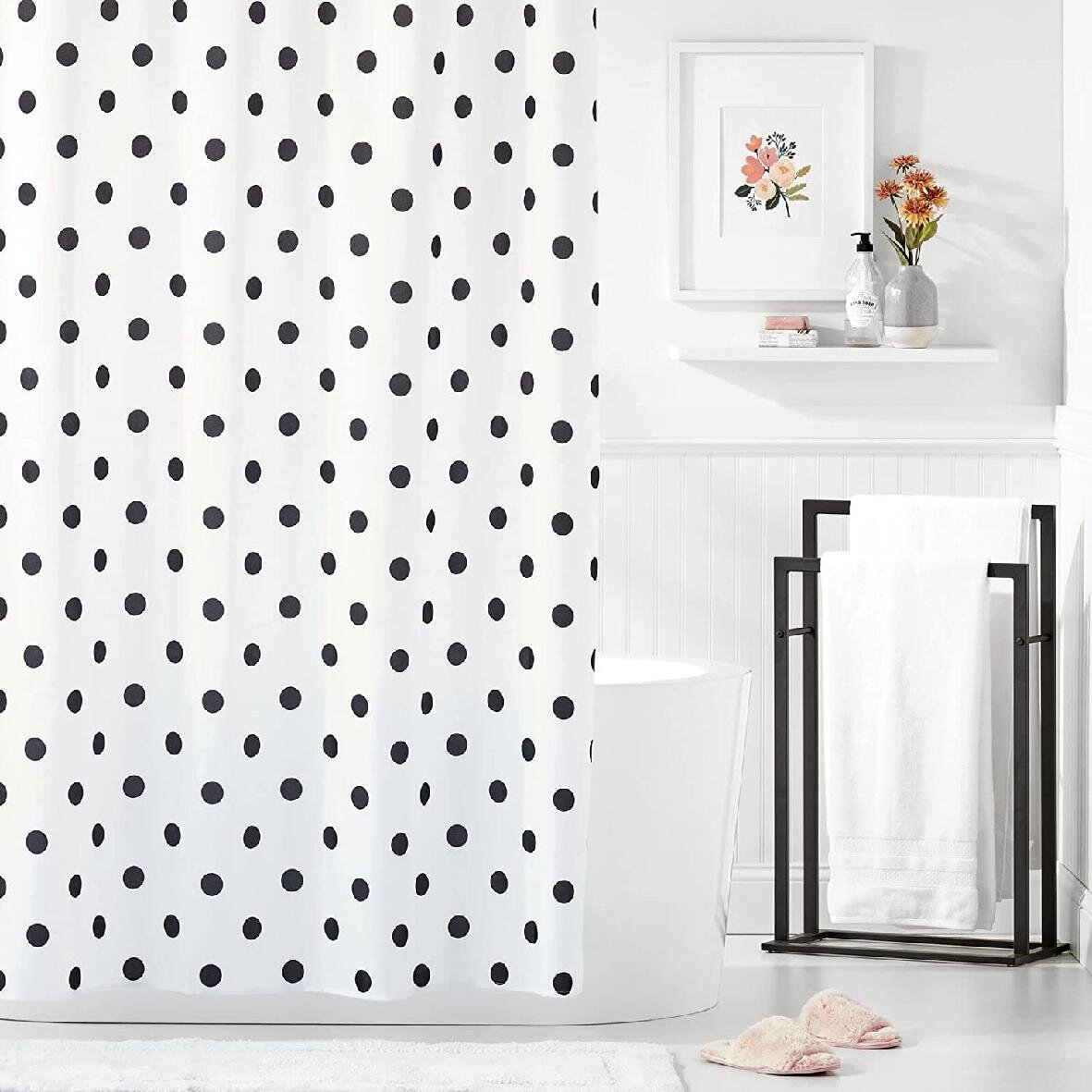 White & Grey Polka Dot PEVA Shower Curtain Brand New 