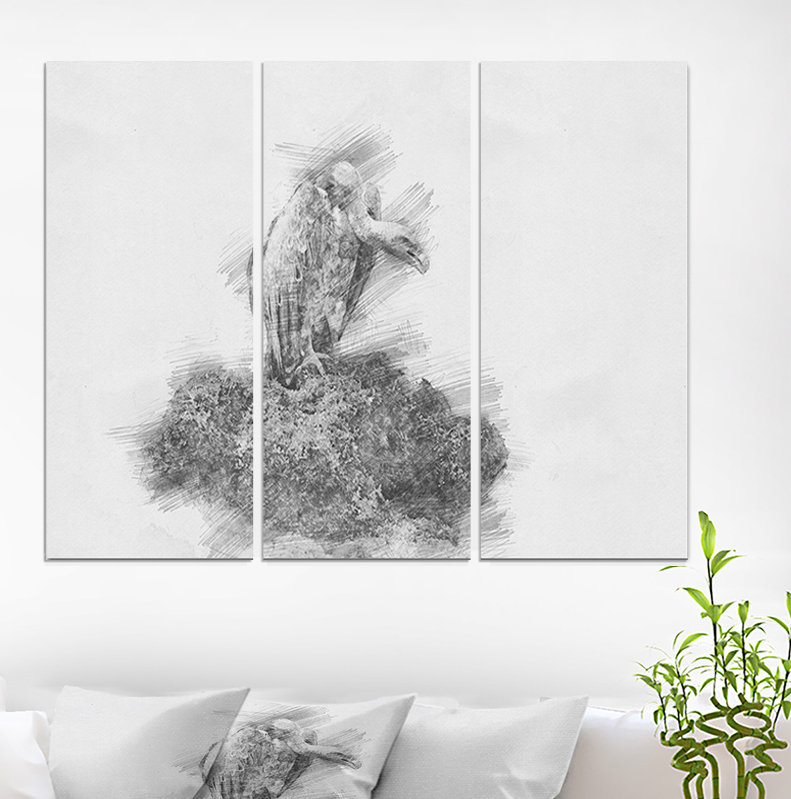 East Urban Home Black And White Vulture Pencil Sketch Oil