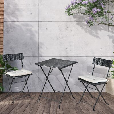 Patio Dining Set PE Wicker Folding Bistro Set