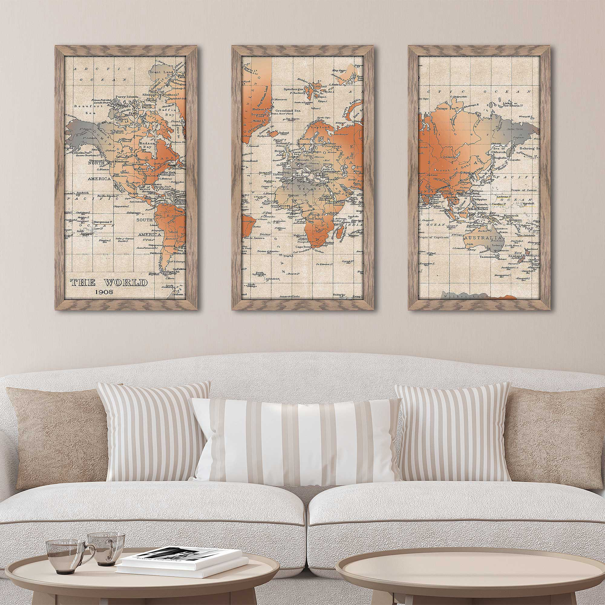 17 Stories World Map - 3 Piece Picture Frame Graphic Art | Wayfair