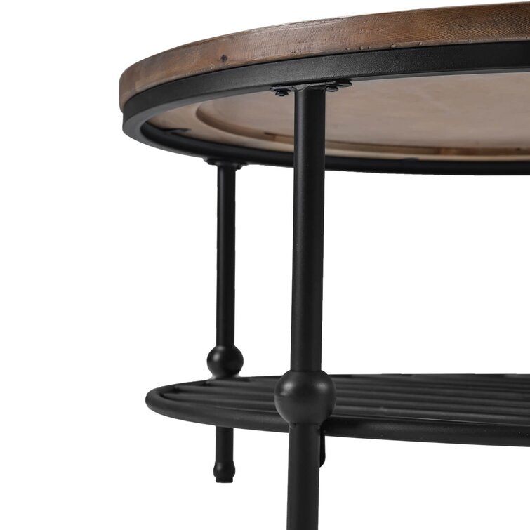 Black Easy Assembly Round Coffee Table Rustic Vintage Industrial Design Furniture Sturdy Metal Frame Legs Sofa Table Cocktail Table with Storage Open Shelf for Living Room 