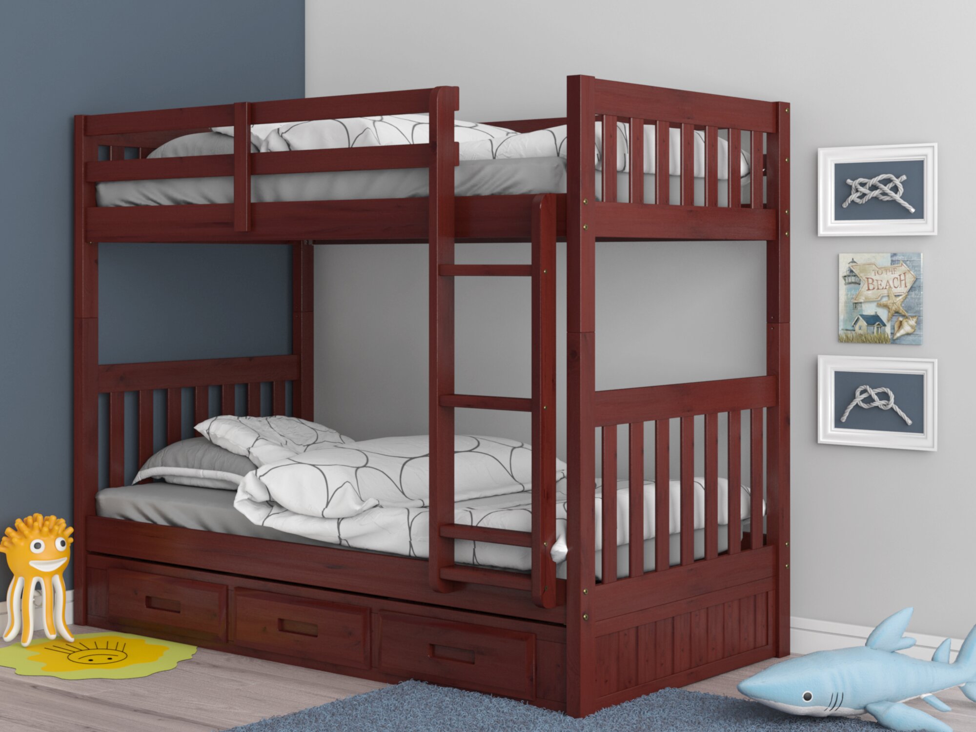 Viv + Rae Giancola Twin Over Twin 3 Drawer Solid Wood Standard Bunk Bed ...