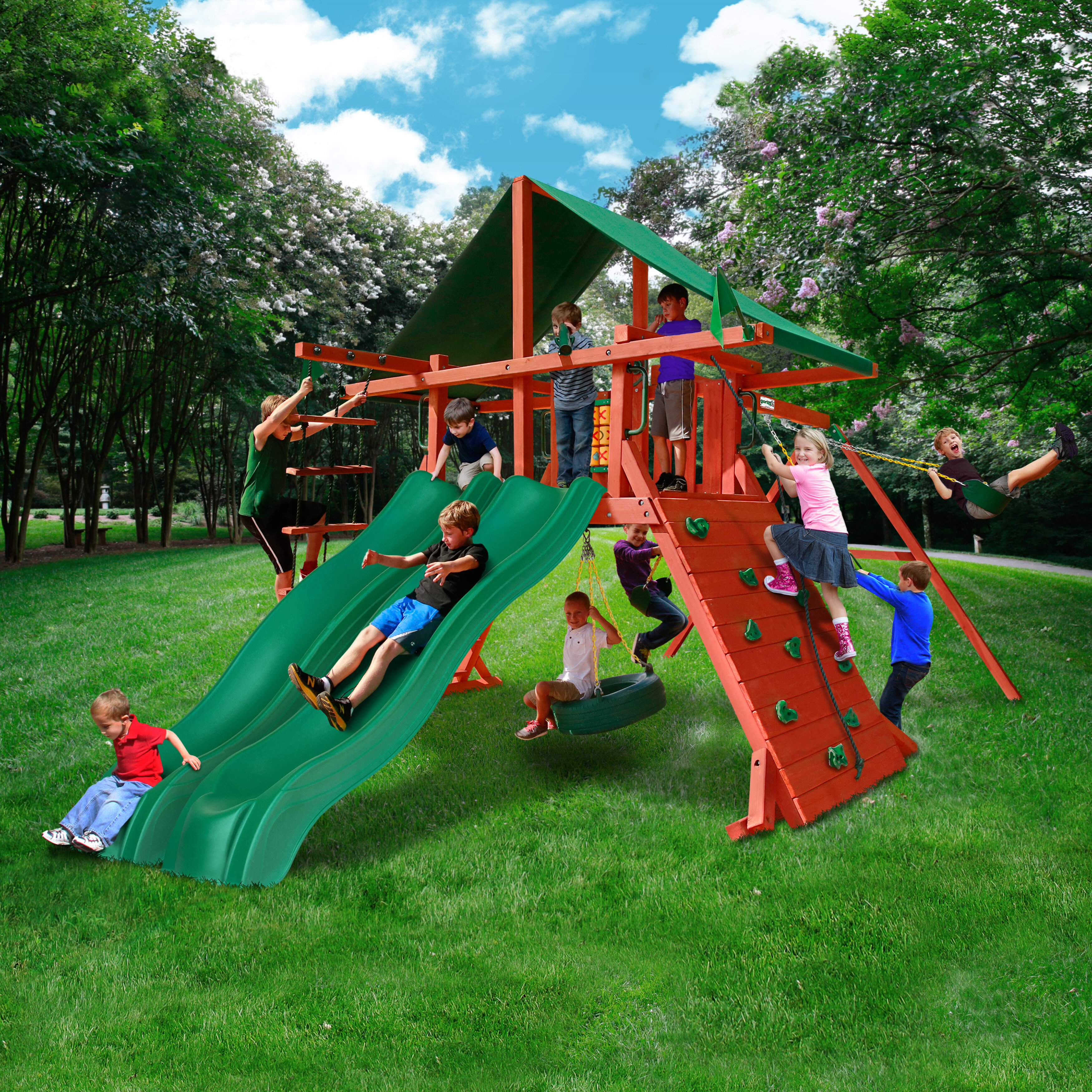 swing set with slide and trampoline